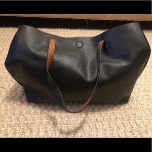 Extra large bass faux leather reversible tote